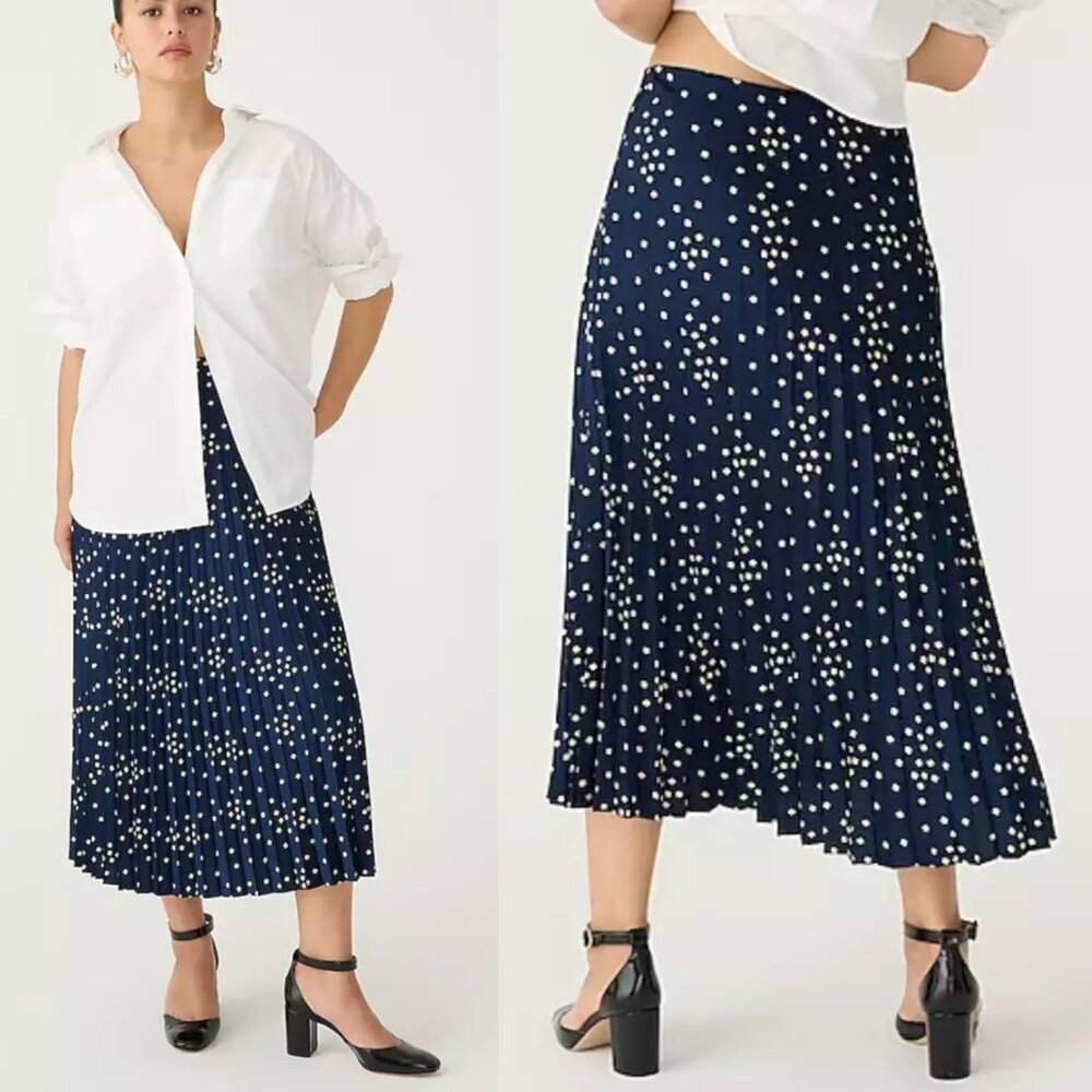 J. Crew Navy Polka Dot Midi Skirt